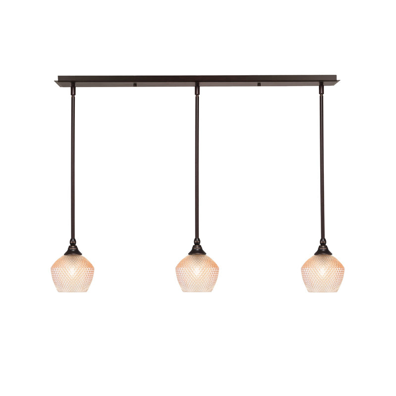 Toltec Stem 38in 3-Light Linear Pendant | Dark Granite Steel and Amber Textured Glass | Kitchen Island & Dining Room | 38.25 x 6 x 7.25 in | Model 36-DG-4623
