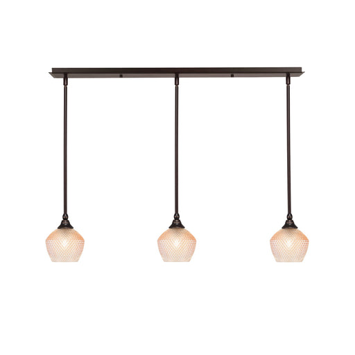Toltec Stem 38in 3-Light Linear Pendant | Dark Granite Steel and Amber Textured Glass | Kitchen Island & Dining Room | 38.25 x 6 x 7.25 in | Model 36-DG-4623