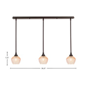 Toltec Stem 38in 3-Light Linear Pendant | Dark Granite Steel and Amber Textured Glass | Kitchen Island & Dining Room | 38.25 x 6 x 7.25 in | Model 36-DG-4623