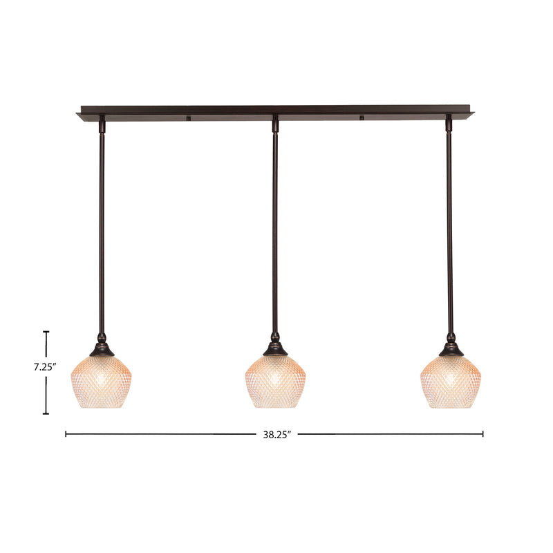 Toltec Stem 38in 3-Light Linear Pendant | Dark Granite Steel and Amber Textured Glass | Kitchen Island & Dining Room | 38.25 x 6 x 7.25 in | Model 36-DG-4623