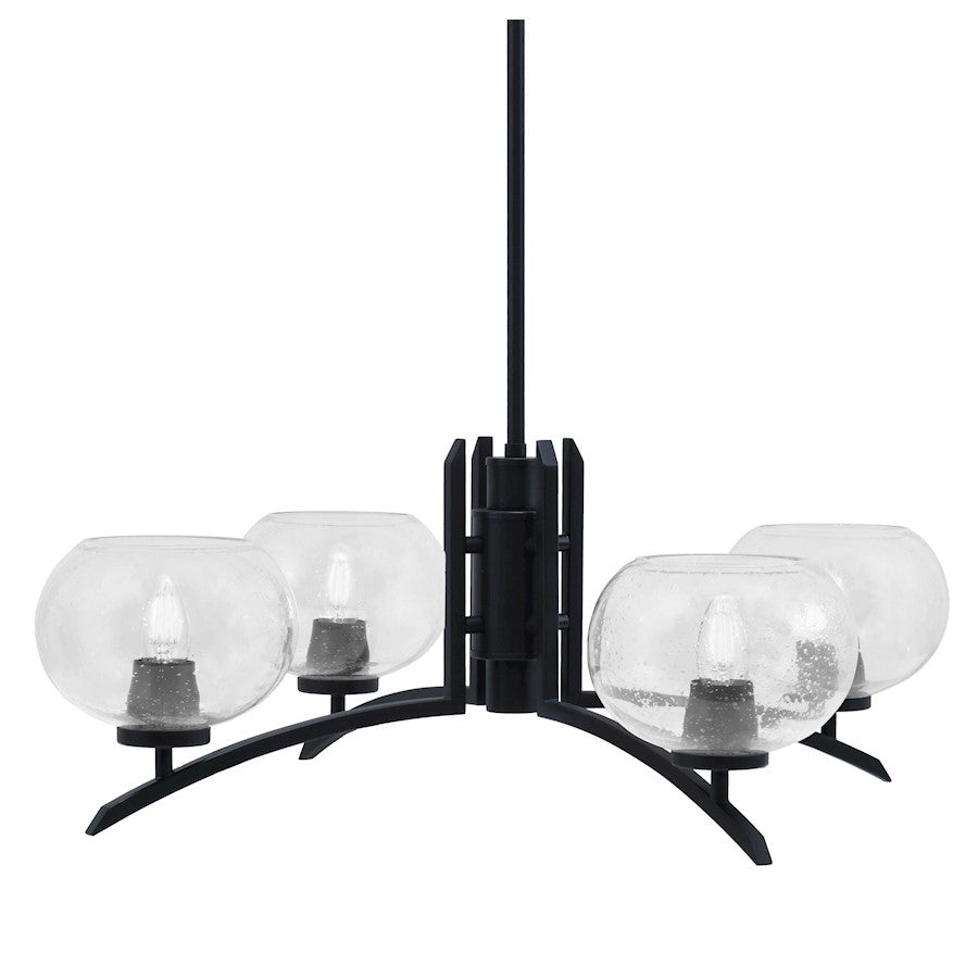 Toltec Kurve 202 4Lt Chandelier, Black, 7" Clear Bubble - 3704-MB-202