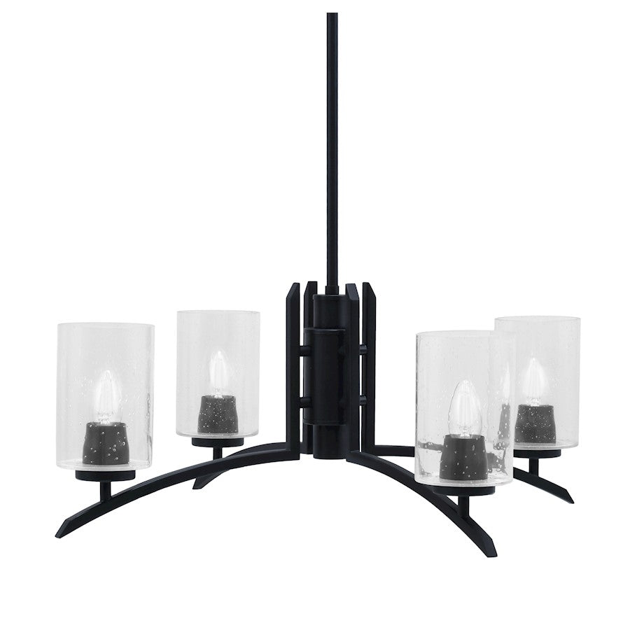 Toltec Kurve 4Lt Chandelier, Black, 4" Clear Bubble - 3704-MB-300