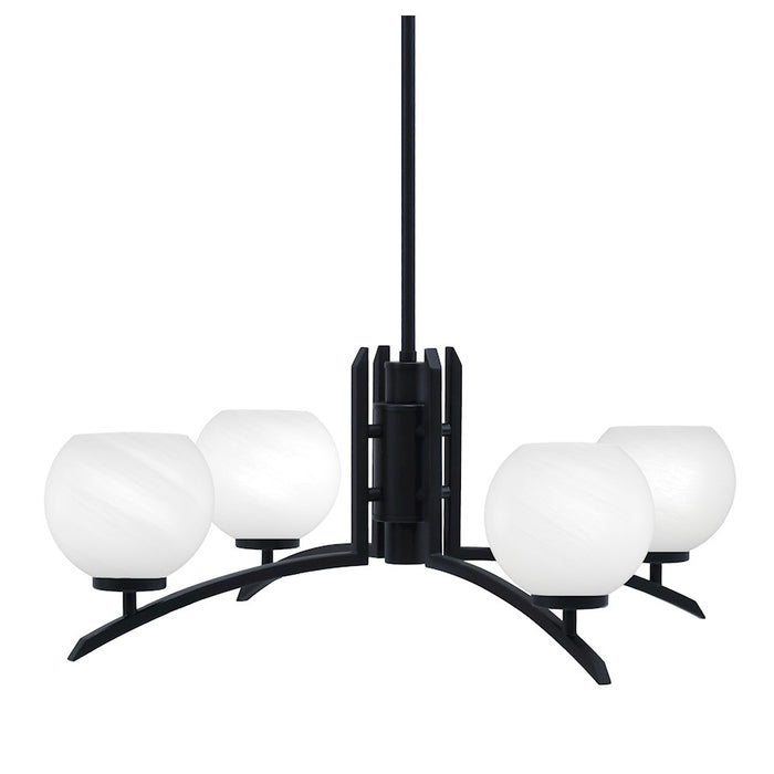 Toltec Kurve 4Lt Chandelier, Black, 5.75" White Marble - 3704-MB-4101