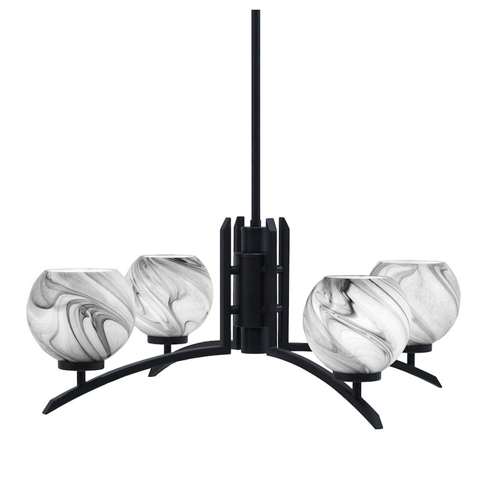 Toltec Kurve 4Lt Chandelier, Black, 5.75" Onyx Swirl - 3704-MB-4109