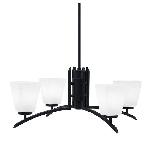 Toltec Kurve 4Lt Chandelier, Black, 4.5" Square White Muslin - 3704-MB-460