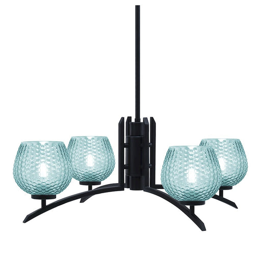 Toltec Kurve 4605 4Lt Chandelier, Black, 6" Turquoise Textured - 3704-MB-4605