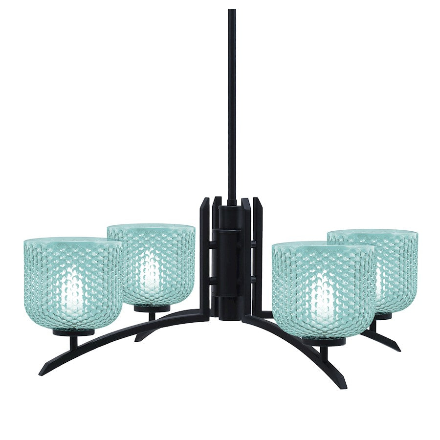 Toltec Kurve 4615 4Lt Chandelier, Black, 6" Turquoise Textured - 3704-MB-4615