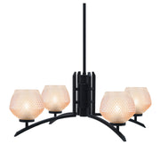 Toltec Kurve 38in 4-Light Chandelier | Matte Black Steel and Amber Textured Glass | Dining Room & Entryway | 38.25 x 6 x 7.25 in | Model 3704-MB-4623