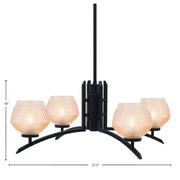 Toltec Kurve 38in 4-Light Chandelier | Matte Black Steel and Amber Textured Glass | Dining Room & Entryway | 38.25 x 6 x 7.25 in | Model 3704-MB-4623
