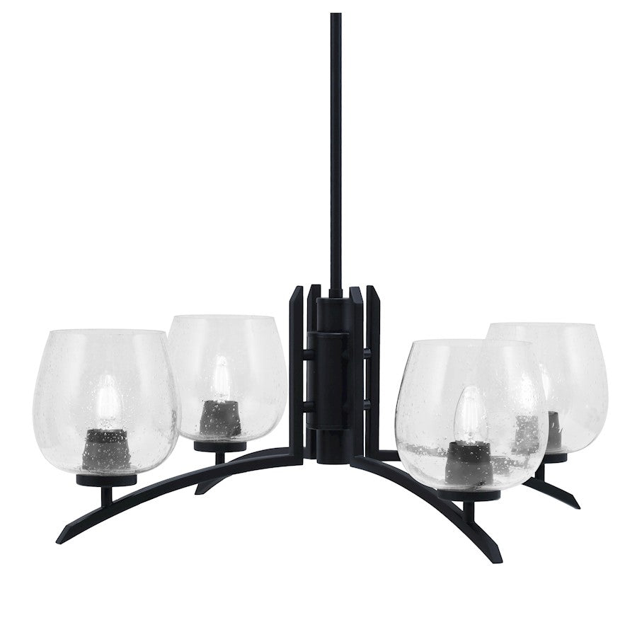 Toltec Kurve 4Lt Chandelier, Black, 6" Clear Bubble - 3704-MB-4810