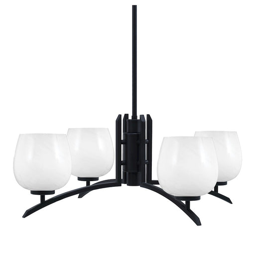 Toltec Kurve 4Lt Chandelier, Black, 6" White Marble - 3704-MB-4811