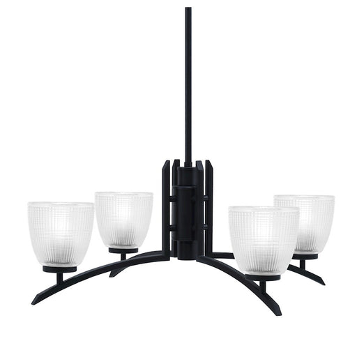 Toltec Kurve 4Lt Chandelier, Black, 5" Clear Ribbed - 3704-MB-500