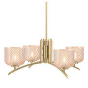 Toltec Kurve 27.5in 4-Light Chandelier | Modern New Age Brass Steel and Amber Textured Glass | Dining Room & Kitchen Island | 27.5 x 10 in | Model 3704-NAB-4613