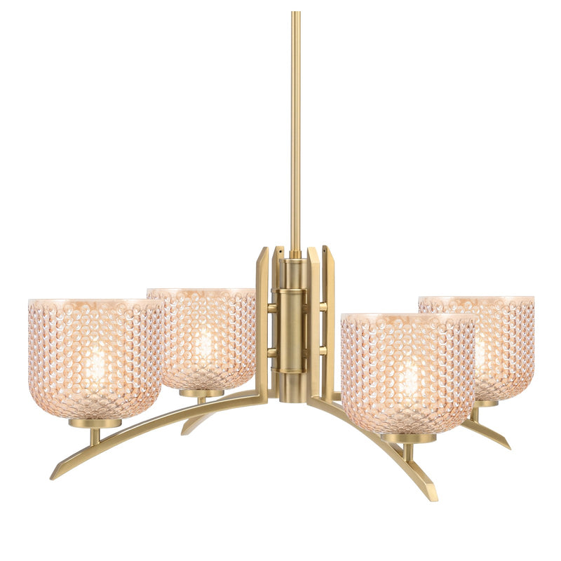 Toltec Kurve 27.5in 4-Light Chandelier | Modern New Age Brass Steel and Amber Textured Glass | Dining Room & Kitchen Island | 27.5 x 10 in | Model 3704-NAB-4613