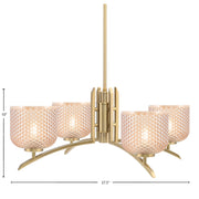 Toltec Kurve 27.5in 4-Light Chandelier | Modern New Age Brass Steel and Amber Textured Glass | Dining Room & Kitchen Island | 27.5 x 10 in | Model 3704-NAB-4613