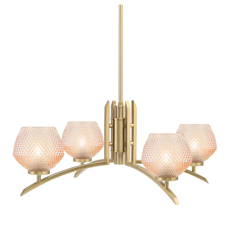 Toltec Kurve 27.5in 4-Light Chandelier | Modern New Age Brass Steel and Amber Textured Glass | Dining Room & Entryway | 27.5 x 10 in | Model 3704-NAB-4623