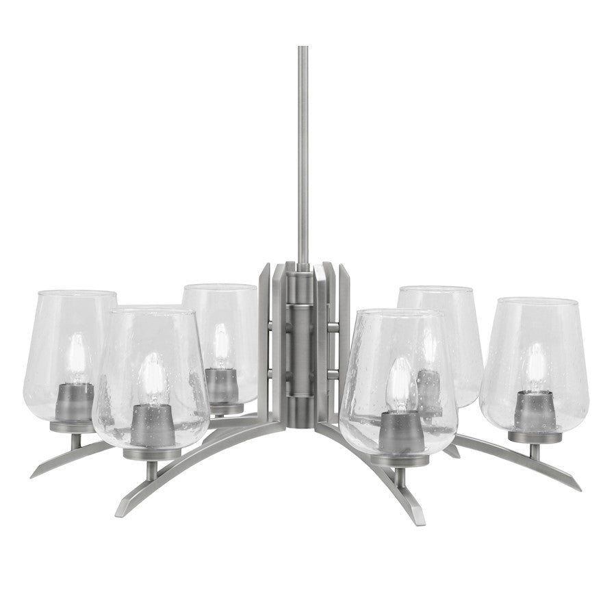 Toltec Kurve 6Lt Chandelier, Graphite, 5" Clear Bubble - 3706-GP-210