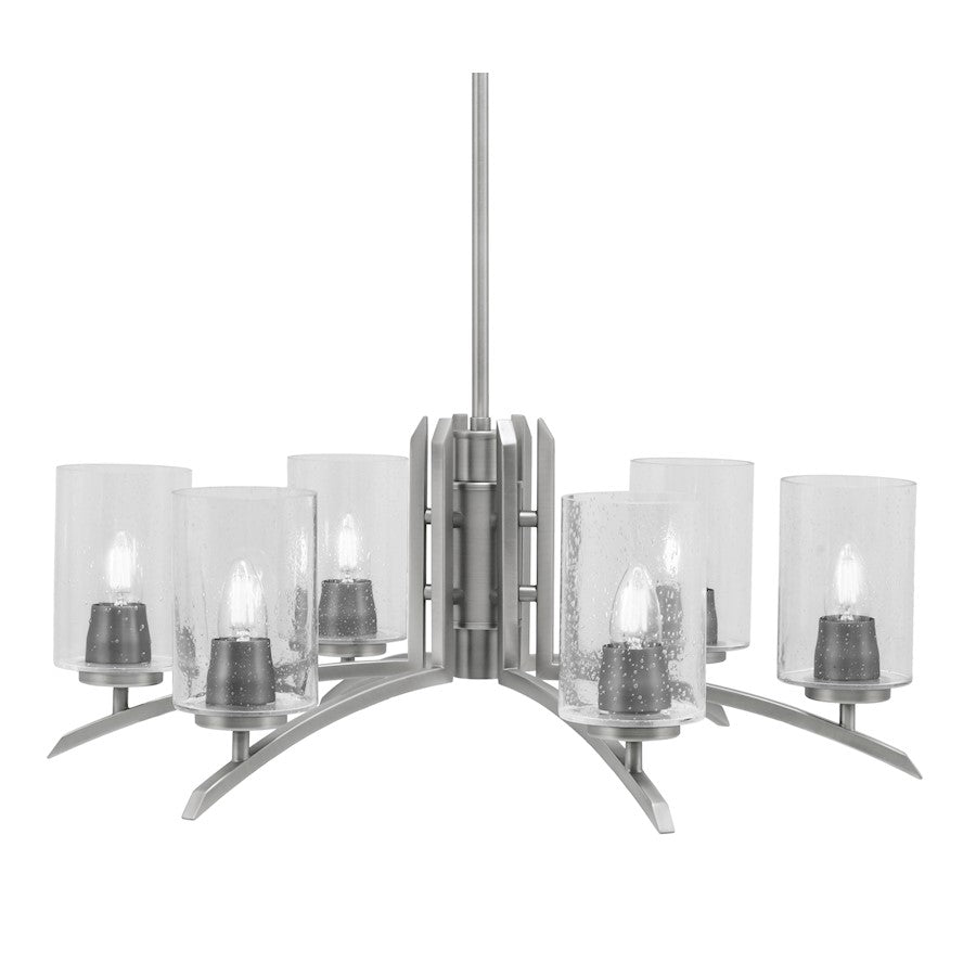 Toltec Kurve 6Lt Chandelier, Graphite, 4" Clear Bubble - 3706-GP-300