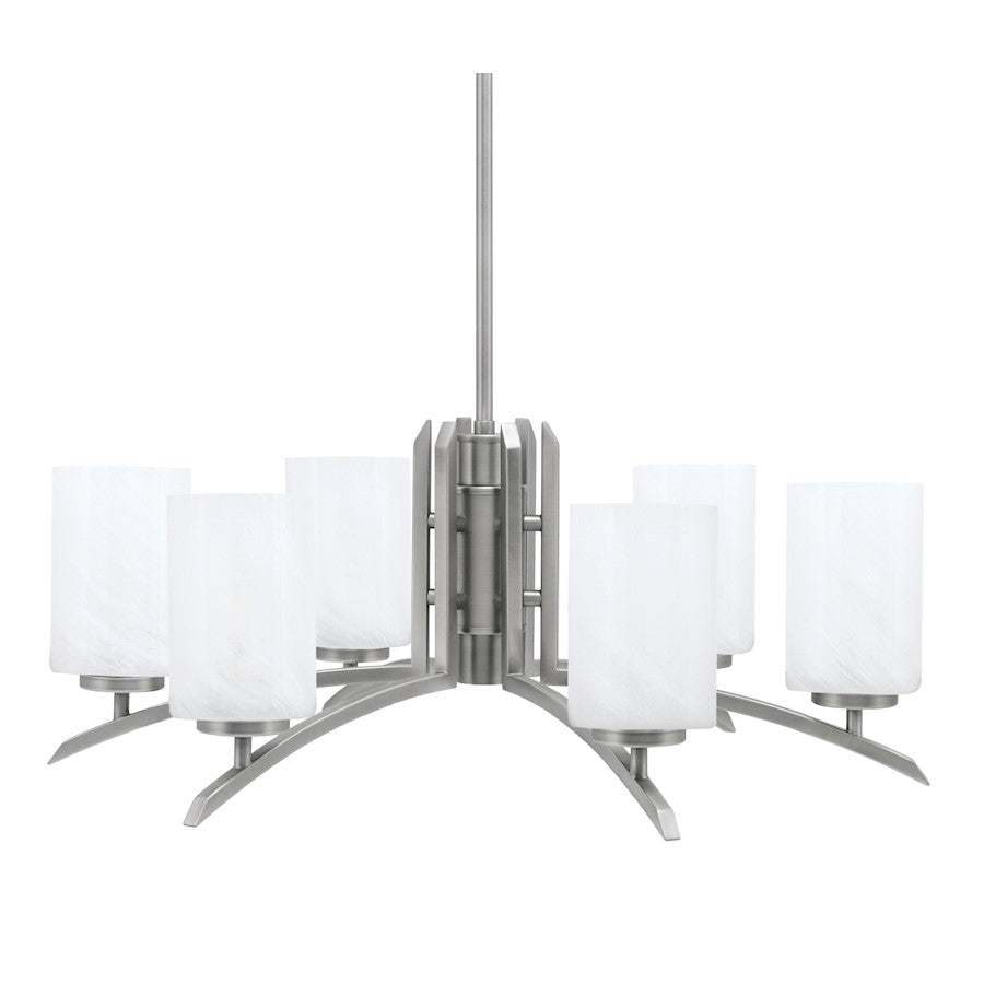 Toltec Kurve 6Lt Chandelier, Graphite, 4" White Marble - 3706-GP-3001