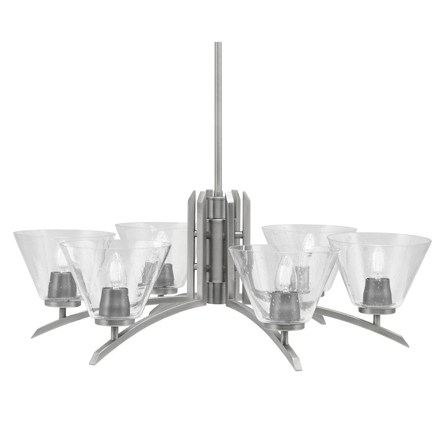 Toltec Kurve 6Lt Chandelier, Graphite, 7" Clear Bubble - 3706-GP-302