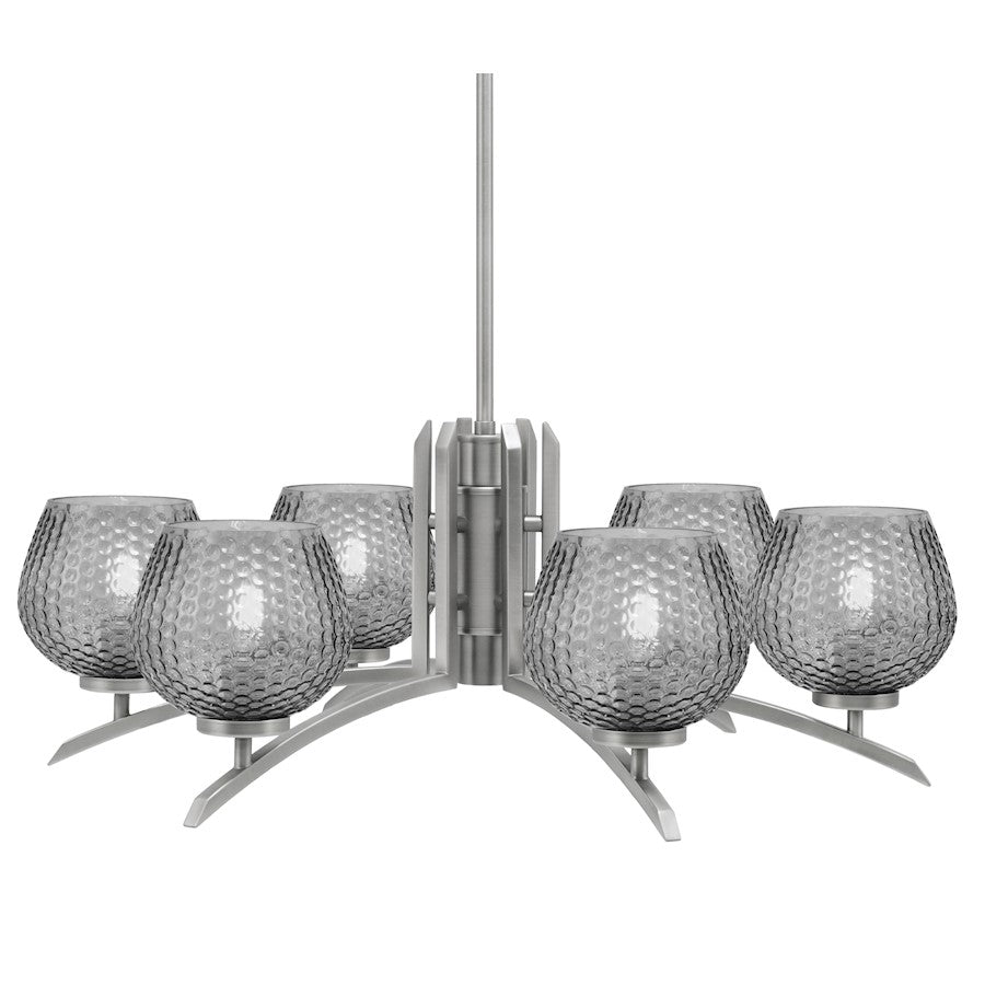 Toltec Kurve 4602 6Lt Chandelier, Graphite, 6" Smoke Textured - 3706-GP-4602