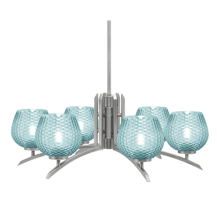 Toltec Kurve 4605 6Lt Chandelier, Graphite, 6" Turquoise Textured - 3706-GP-4605