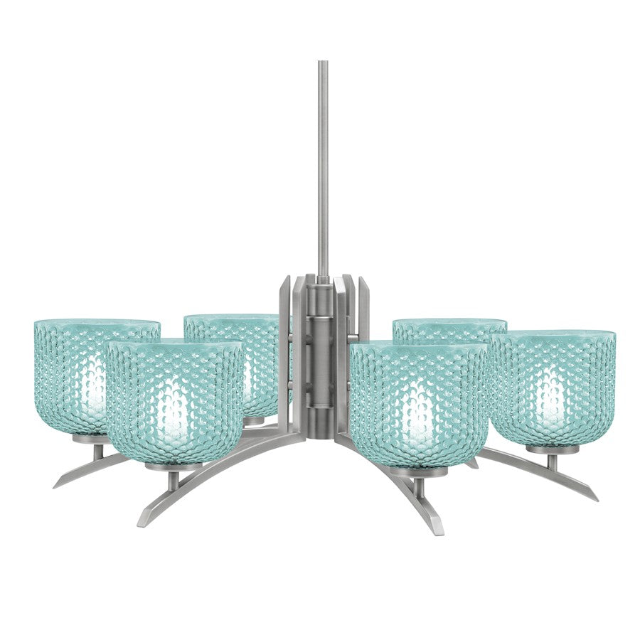 Toltec Kurve 4615 6Lt Chandelier, Graphite, 6" Turquoise Textured - 3706-GP-4615