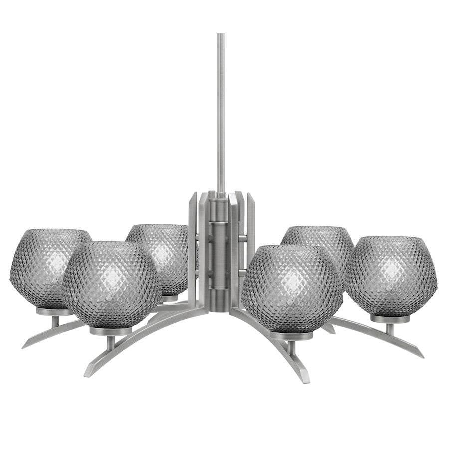 Toltec Kurve 4622 6Lt Chandelier, Graphite, 6" Smoke Textured - 3706-GP-4622