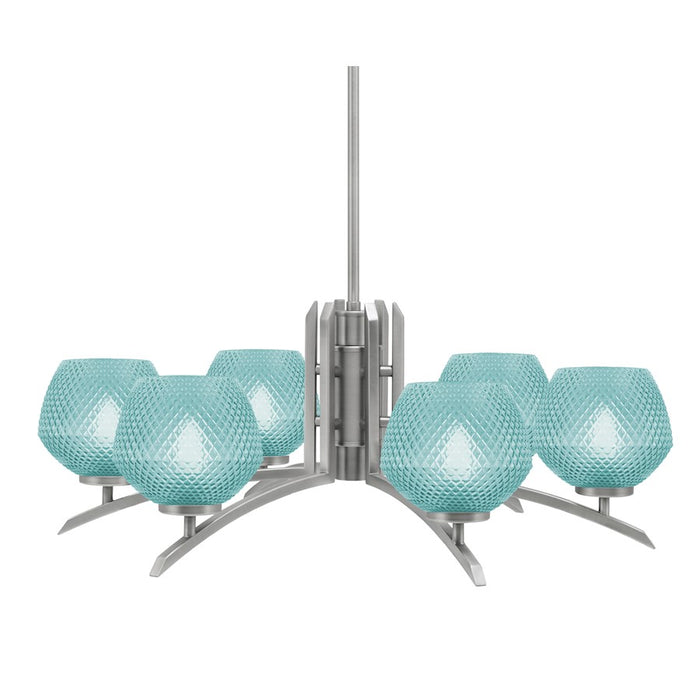 Toltec Kurve 6Lt Chandelier, Graphite, 6" Turquoise Textured - 3706-GP-4625