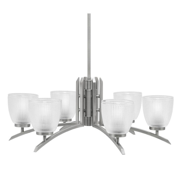 Toltec Kurve 6Lt Chandelier, Graphite, 5" Clear Ribbed - 3706-GP-500