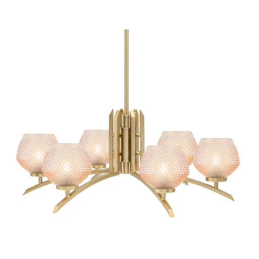 Toltec Kurve 27.5in 6-Light Chandelier | Modern New Age Brass Steel and Amber Textured Glass | Dining Room & Entryway | 27.5 x 10.5 in | Model 3706-NAB-4623