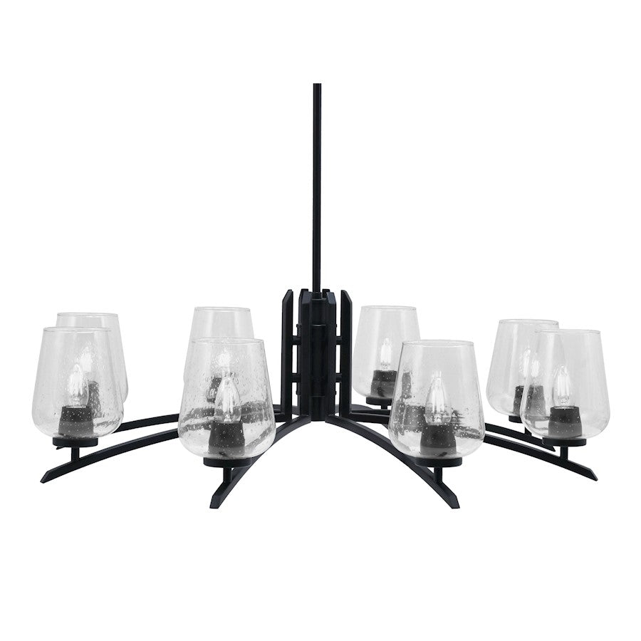 Toltec Kurve 8Lt Chandelier, Black, 5" Clear Bubble - 3708-MB-210