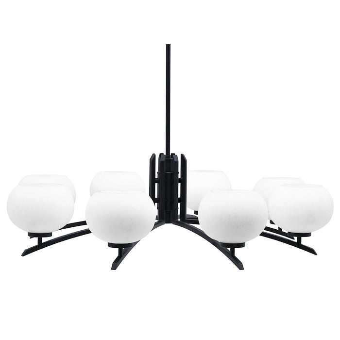 Toltec Kurve 8Lt Chandelier, Black, 7" White Muslin - 3708-MB-212