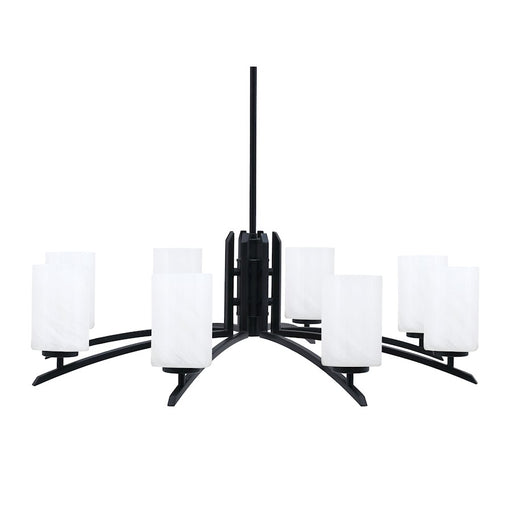 Toltec Kurve 8Lt Chandelier, Black, 4" White Marble - 3708-MB-3001