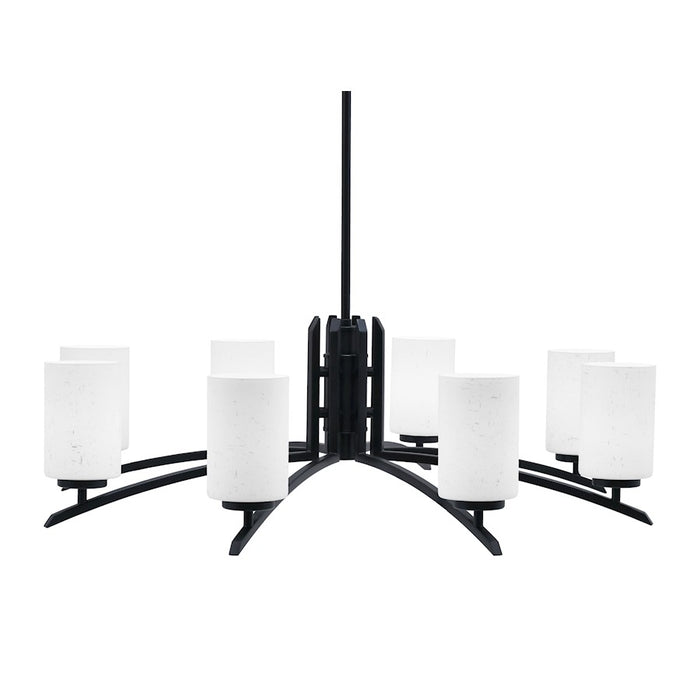 Toltec Kurve 8Lt Chandelier, Black, 4" White Muslin - 3708-MB-310