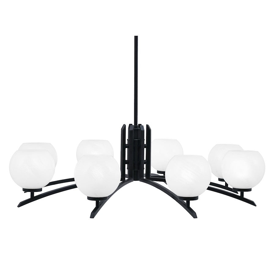 Toltec Kurve 8Lt Chandelier, Black, 5.75" White Marble - 3708-MB-4101