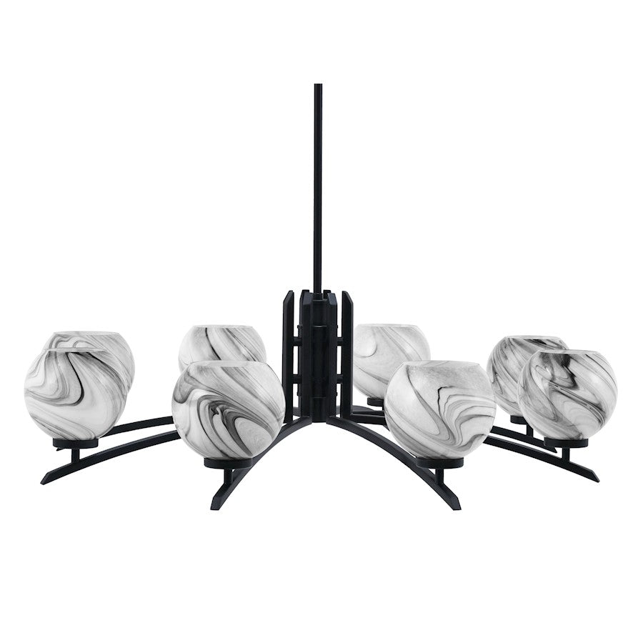 Toltec Kurve 8Lt Chandelier, Black, 5.75" Onyx Swirl - 3708-MB-4109