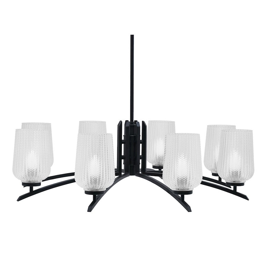 Toltec Kurve 8Lt Chandelier, Black, 5" Clear Textured - 3708-MB-4250