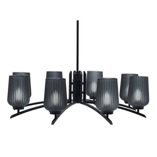 Toltec Kurve 8Lt Chandelier, Black, 5" Smoke Textured - 3708-MB-4252