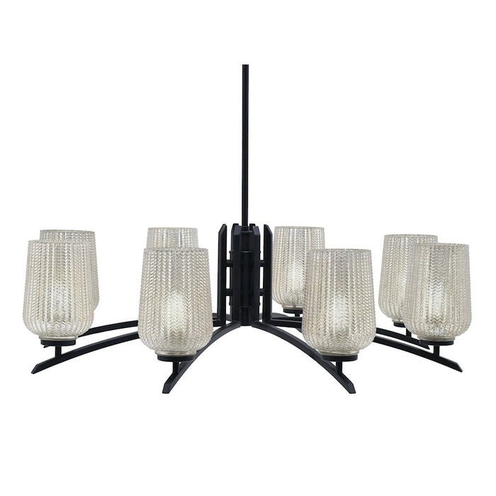 Toltec Kurve 8Lt Chandelier, Black, 5" Silver Textured - 3708-MB-4253