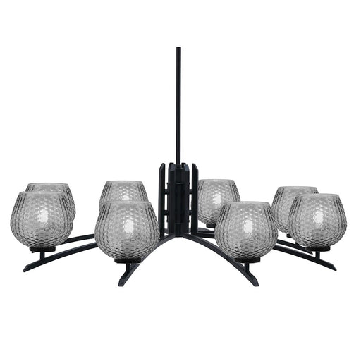 Toltec Kurve 4602 8Lt Chandelier, Black, 6" Smoke Textured - 3708-MB-4602