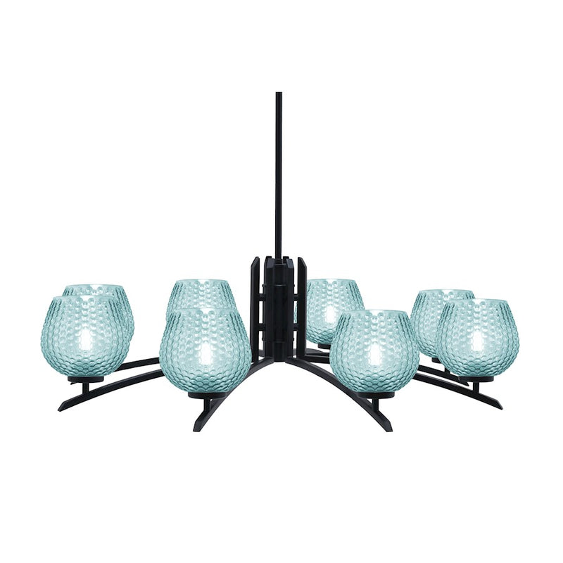 Toltec Kurve 4605 8Lt Chandelier, Black, 6" Turquoise Textured - 3708-MB-4605
