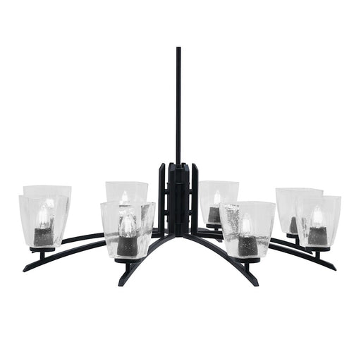 Toltec Kurve 8Lt Chandelier, Black, 4.5" Square Clear Bubble - 3708-MB-461