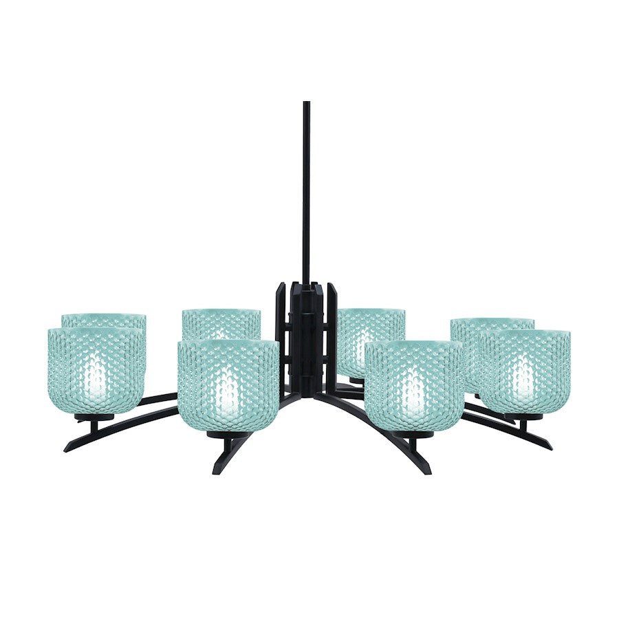 Toltec Kurve 4615 8Lt Chandelier, Black, 6" Turquoise Textured - 3708-MB-4615