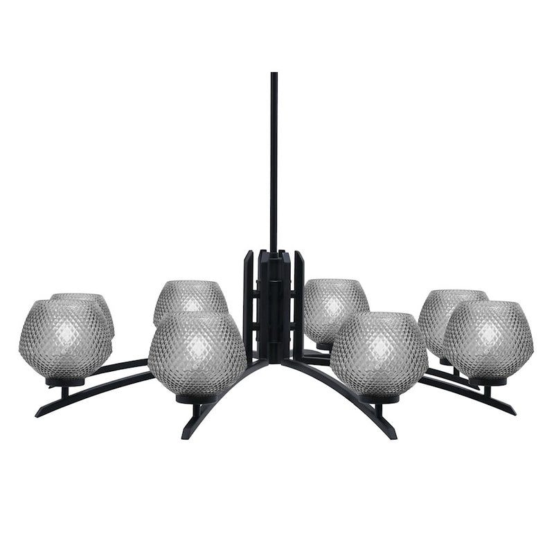 Toltec Kurve 4622 8Lt Chandelier, Black, 6" Smoke Textured - 3708-MB-4622
