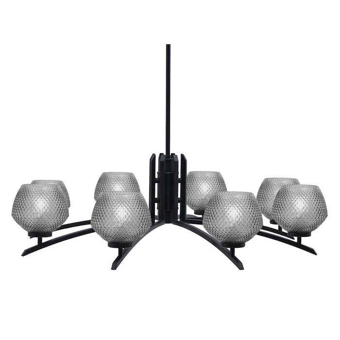 Toltec Kurve 4622 8Lt Chandelier, Black, 6" Smoke Textured - 3708-MB-4622