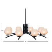 Toltec Kurve 27.5in 8-Light Chandelier | Modern Matte Black Steel and Amber Textured Glass | Dining Room & Entryway | 27.5 x 10.5 in | Model 3708-MB-4623