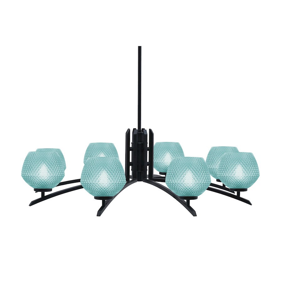 Toltec Kurve 8Lt Chandelier, Black, 6" Turquoise Textured - 3708-MB-4625