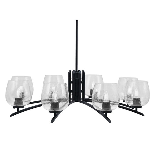 Toltec Kurve 8Lt Chandelier, Black, 6" Clear Bubble - 3708-MB-4810