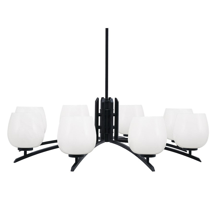 Toltec Kurve 8Lt Chandelier, Black, 6" White Marble - 3708-MB-4811